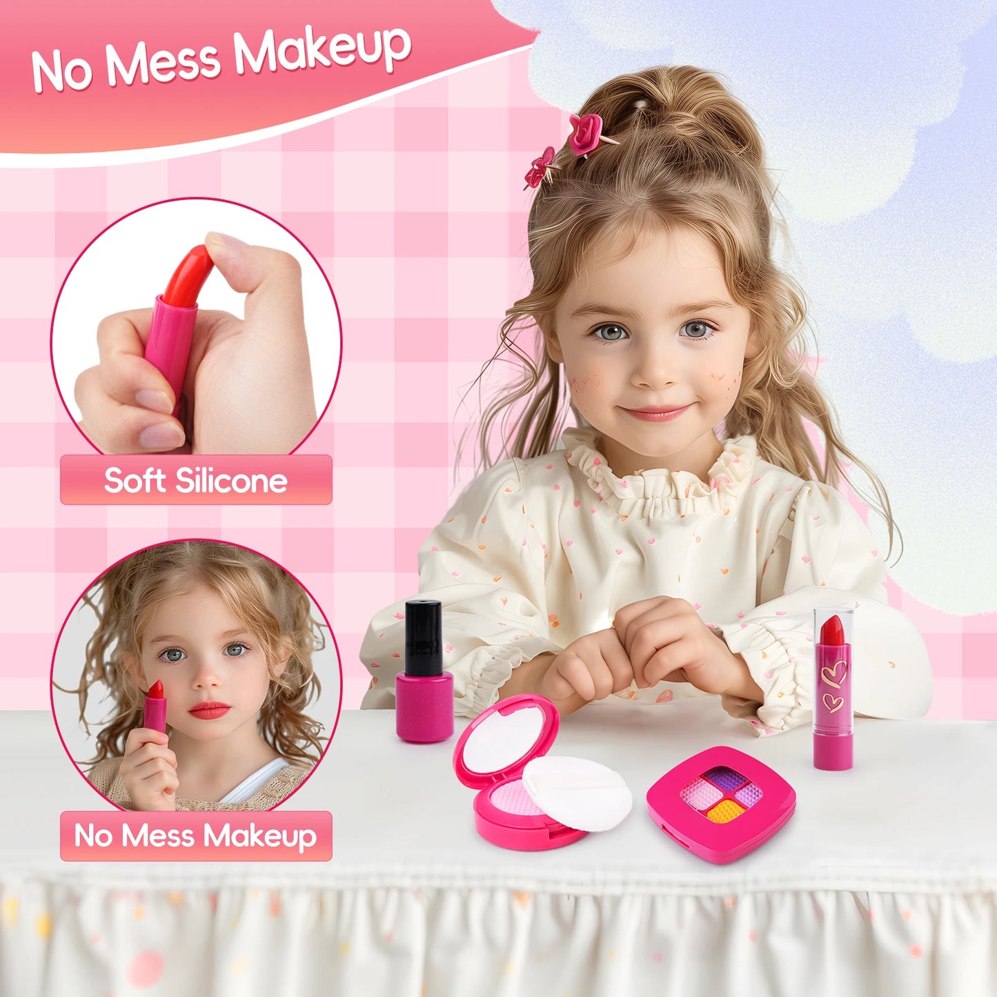 Play Purse Set with Pretend Makeup and Accessories for Little Girls, Toddlers, Princess Toys Includes Handbag, Phone, Wallet