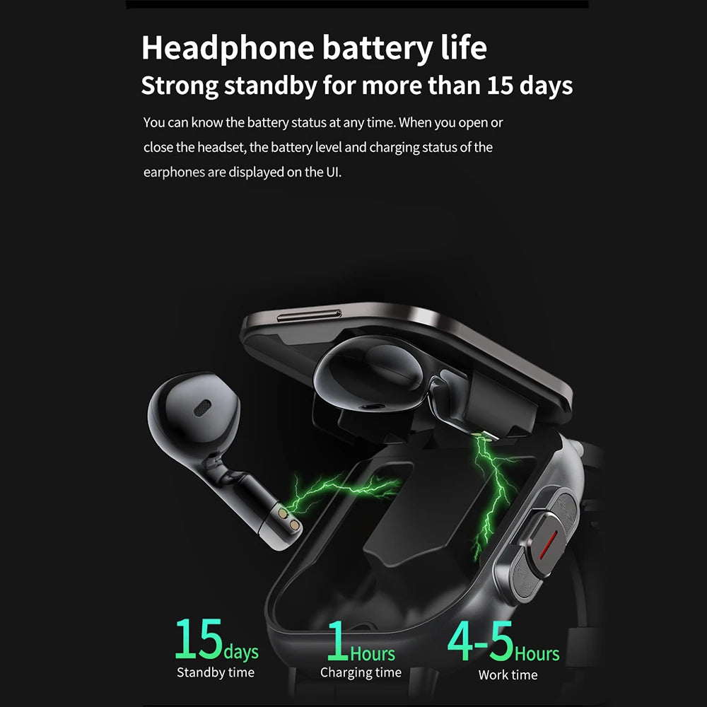 New Technology 2-in-1 Earphones and GPS Smartwatch Combo Bluetooth Call Heart Rate Blood Pressure Health Monitoring Play Music Smart Wrist Watch and Earbuds
