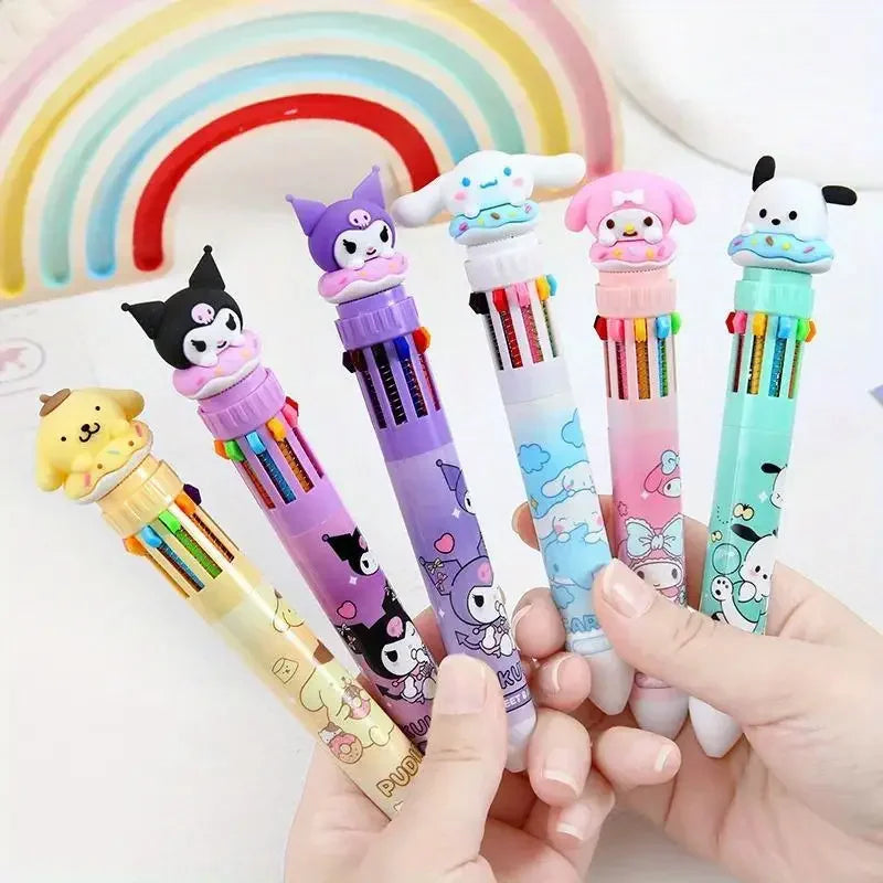 Cartoon Ballpoint Pen 10 Colors Interchangeable 0.7mm for School Student Stationery Drawing Writing Mark Pens