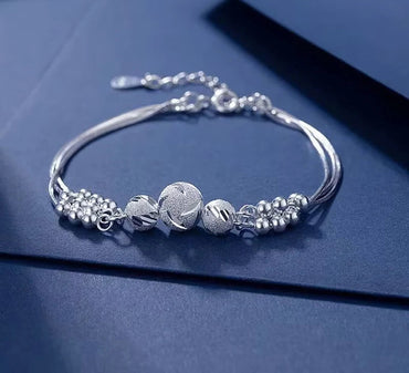 Elegant Lucky Beads 925 Sterling Silver Multi Strand Chain Bracelets for Women Modern Charm Fine Jewelry Accessories