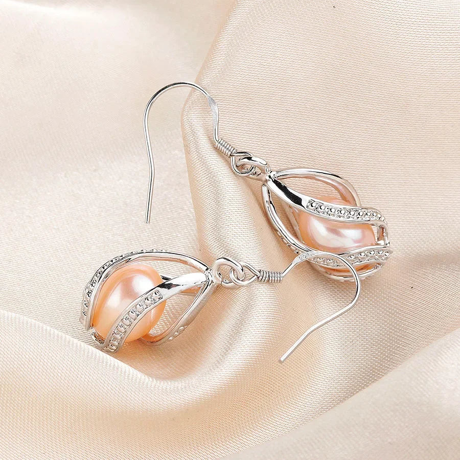 Elegant Crystal Water Drop Wave Pearl Earrings for Women Girls 925 Sterling Silver Genuine Natural Freshwater Pearls Jewelry