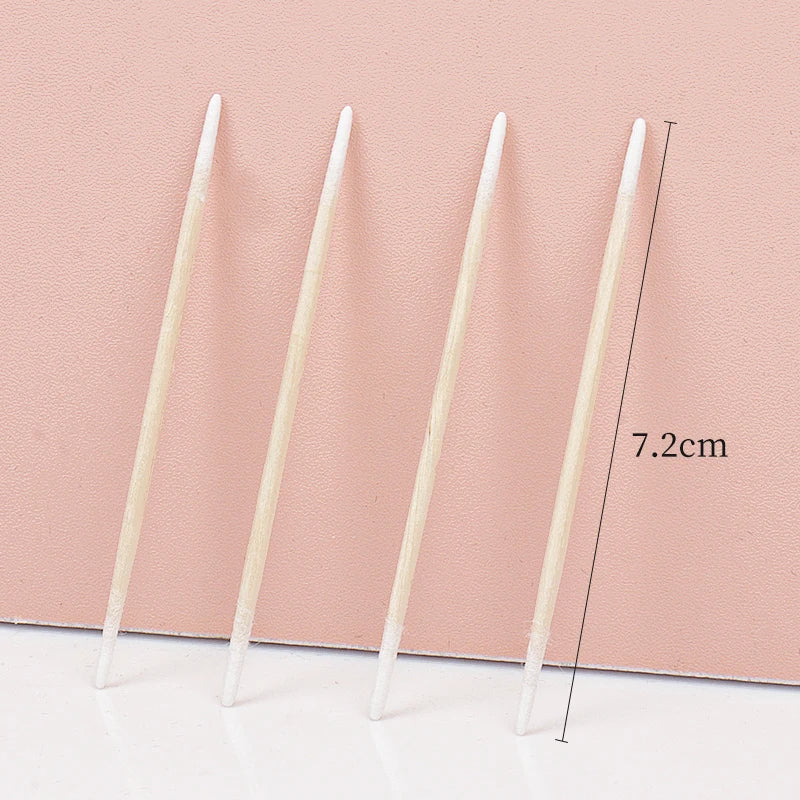 Disposable Small Double-end Wood Cotton Swab 100pcs Lint Free Micro Brushes Eyelash Extension Glue Removing Tools