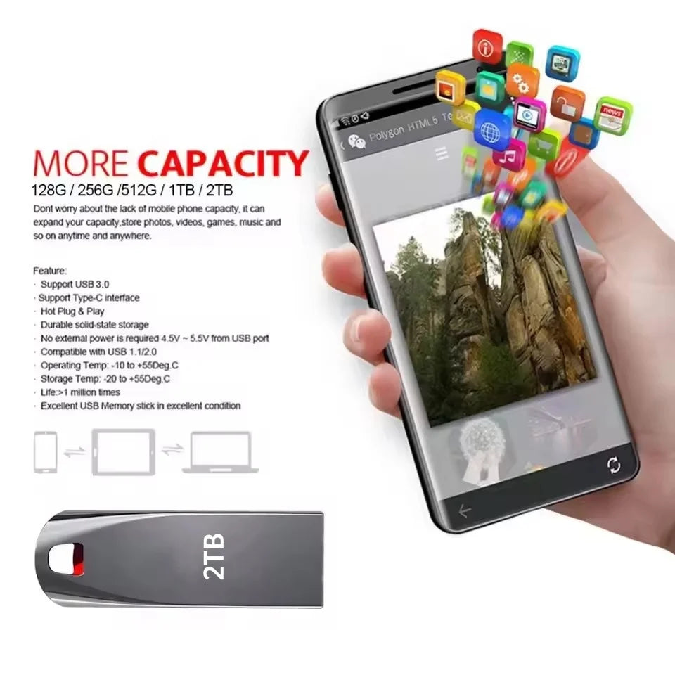High Speed Waterproof USB 3.0 Metal Flash Drives 2TB 1TB 512GB 256GB 128GB Portable USB Drive Memory Pendrive Flash Disk