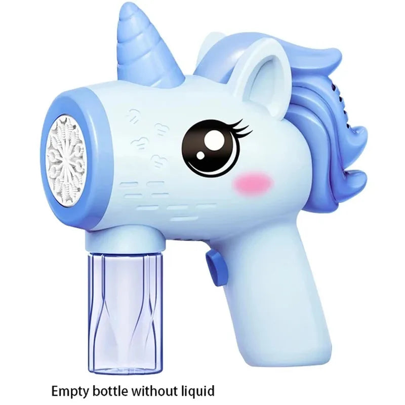 Automatic Unicorn Electric Bubble Gun Toy Fun Bubble Machine Automatic Soap Blower with Lights for Children Entertainment