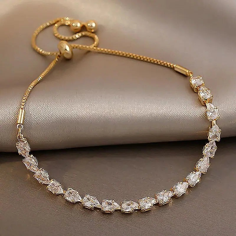 Elegant Crystal Square Cut Adjustable Bracelets for Women Wristband Fashion Jewelry Accessories