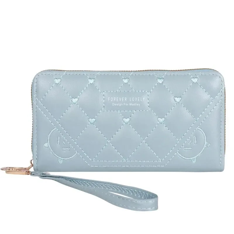 Exquisite Embroidered Women's Leather Clutch Wallet Card Mobile Phone Holder Zipper Handbag Fashion Accessory