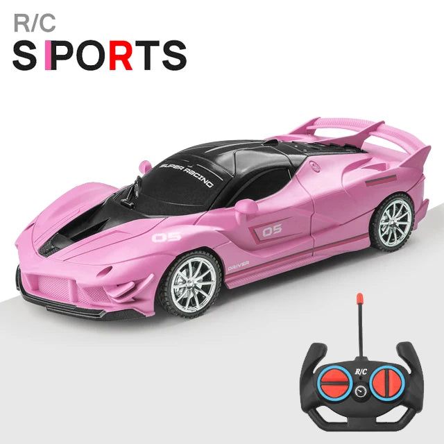 RC Racing Car with LED Lights 2.4G Radio Remote Control 1/18 Scale Sports Cars For Children Racing Drive Vehicle Drift Boys Girls Toys