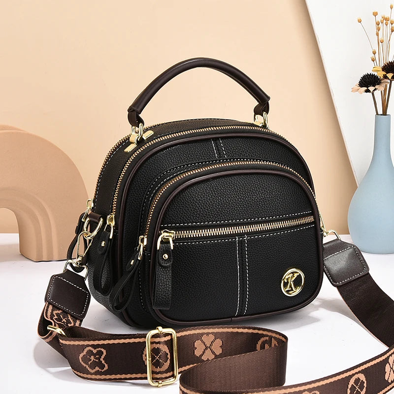 Fashion Mini Leather Shoulder Women's Handbag Purse Trendy Multi Layer Crossbody Casual Bag