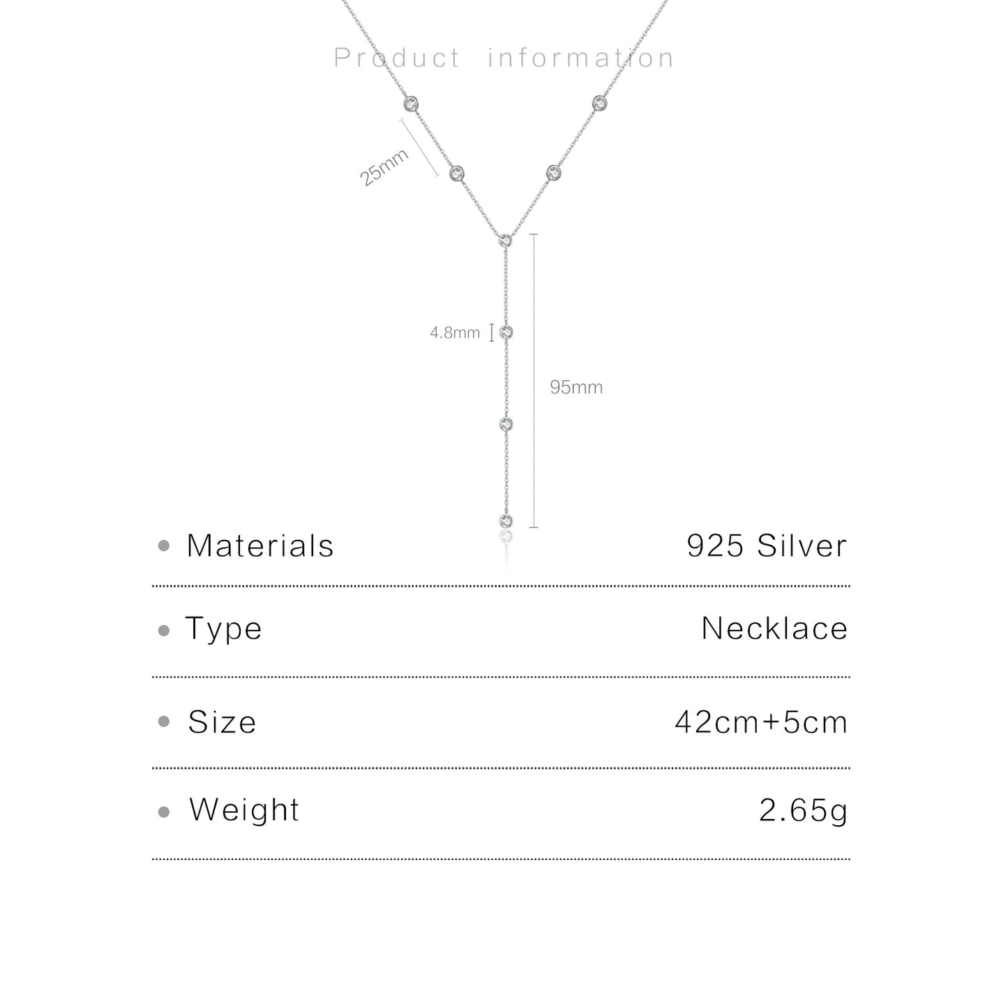 Exquisite Crystal 925 Sterling Silver Y Chain Tassel Pendant Necklace for Women Lovely Choker Charm Luxury Jewelry Accessories