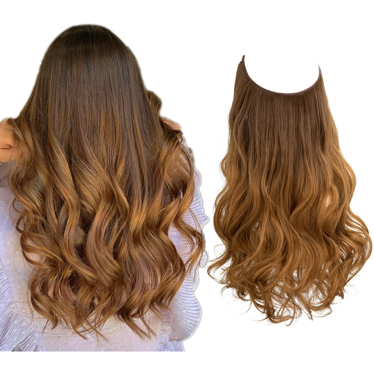 Synthetic No Clip Wave Hair Extensions Ombre Natural Black Blonde Pink One Piece False Hair Piece