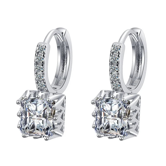 Luxury Princess Square Crystal Drop Earrings for Women Trendy Jewelry Accessories