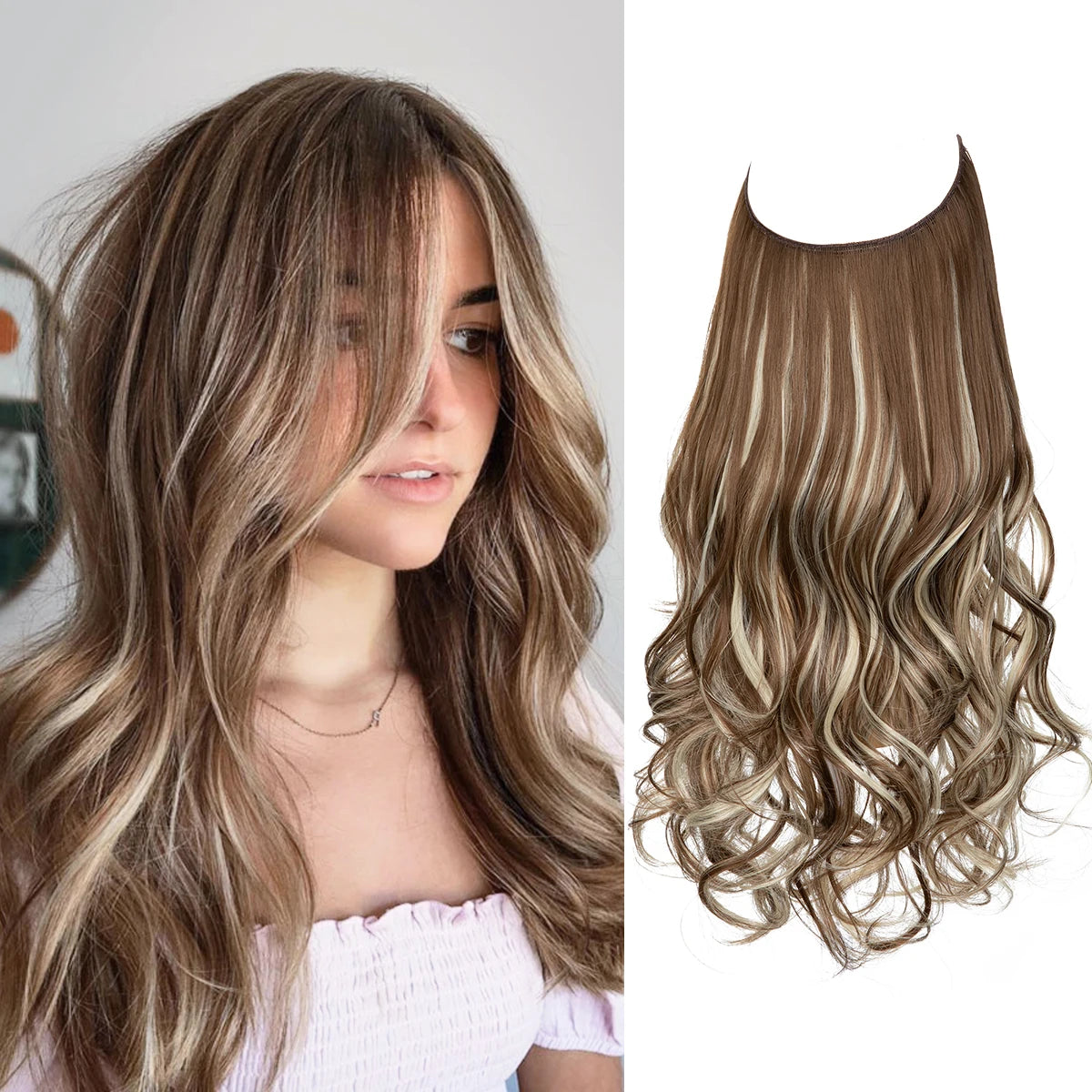 Synthetic No Clip Wave Hair Extensions Ombre Natural Black Blonde Pink One Piece False Hair Piece