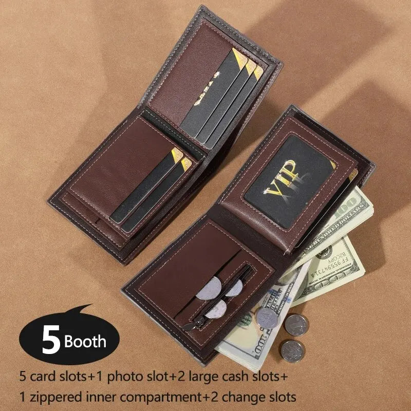 Modern High-Capacity Men's Leather Wallet Multi Slot Photo Card Coin Holder Wallet Great Gift