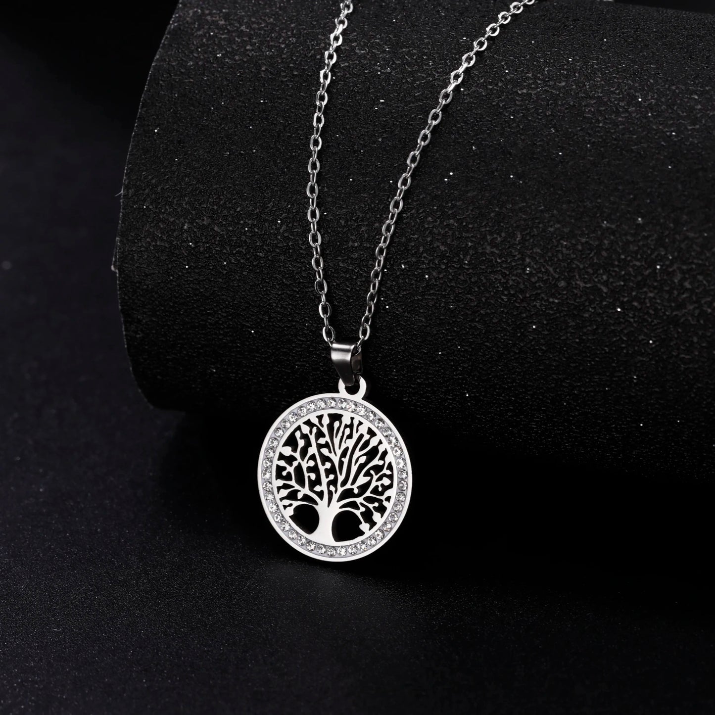 Tree of Life Pendant Stainless Steel Necklaces for Women Girls Gold Silver Color Zircon Luxury Chain