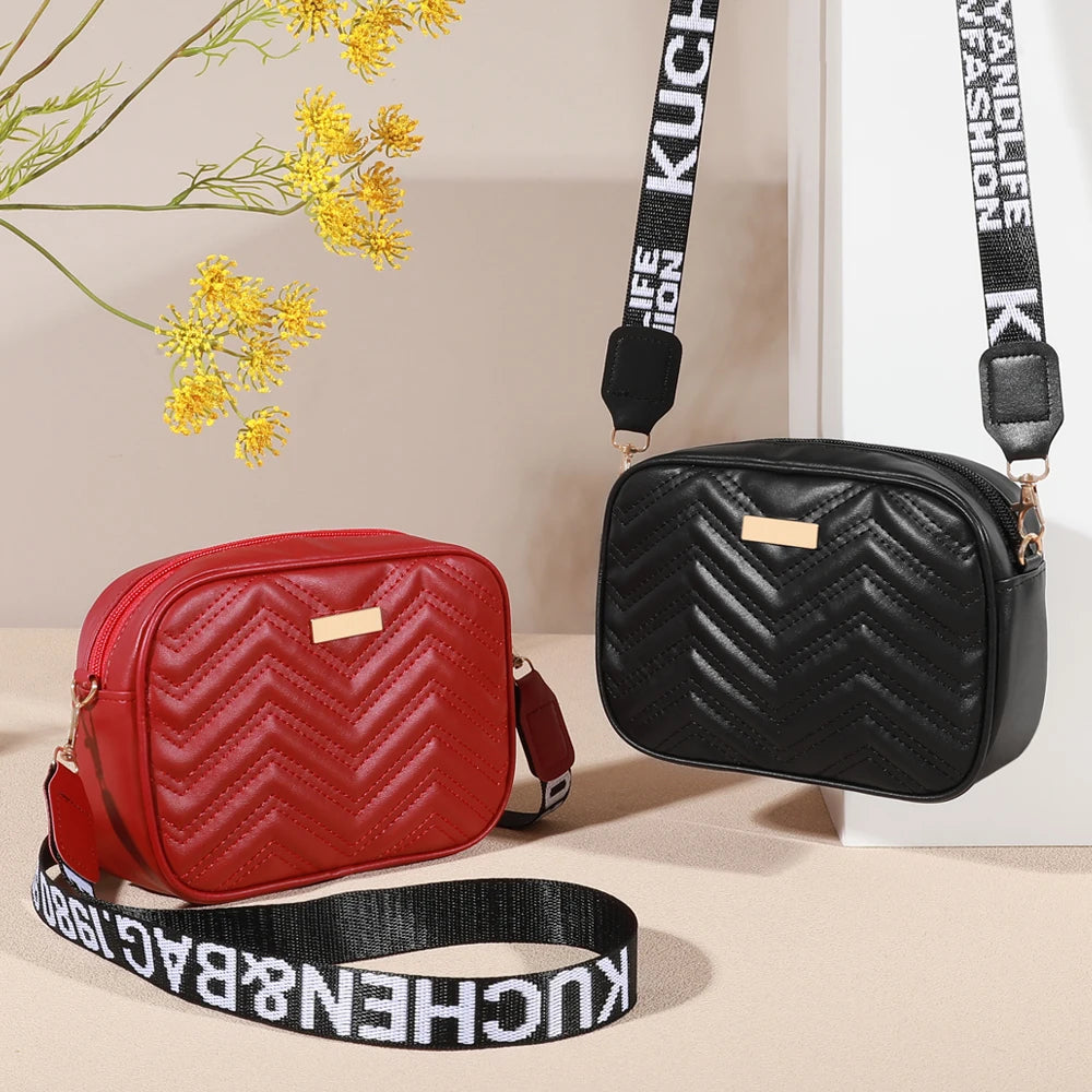 Trendy Quilted Detail Solid Color Leather Square Shoulder Bag Zipper Crossbody Handbag Purse For Women