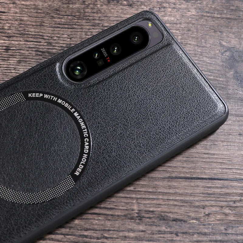 Deluxe Leather Phone Case for Sony Xperia 10 5 1 IV III II Shockproof  Magsafe Magnetic Wireless Charging Cover