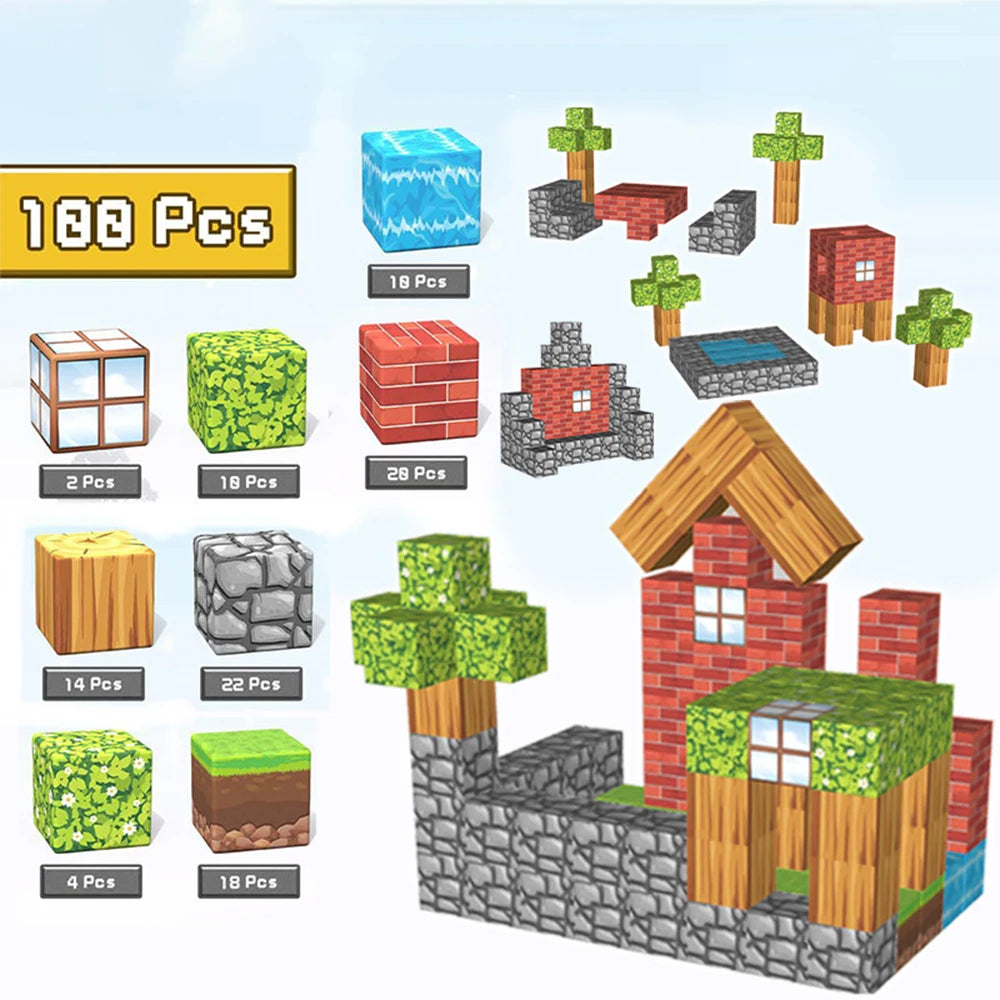Popular Magnetic Building Blocks Mine World Set Toys STEM Montessori Stacking Cubes Construction Set Great Gift