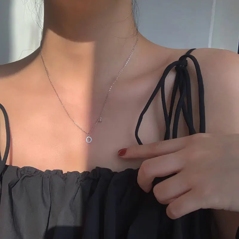 Elegant Crystal Initials Letter 925 Sterling Silver Chain Necklaces for Women Shiny Pendant Collar Jewelry Accessories