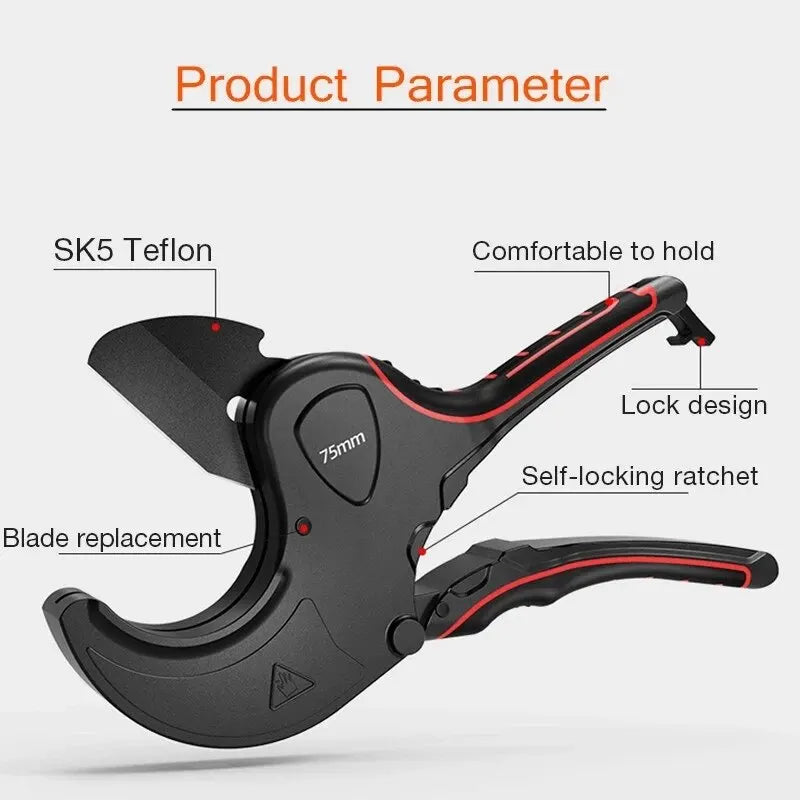 42mm-75mm Pipe Cutter Aluminum Alloy Body Ratchet Scissors Tube Cutter PVC/PU/PP/PE Hose Cutting Hand Tools