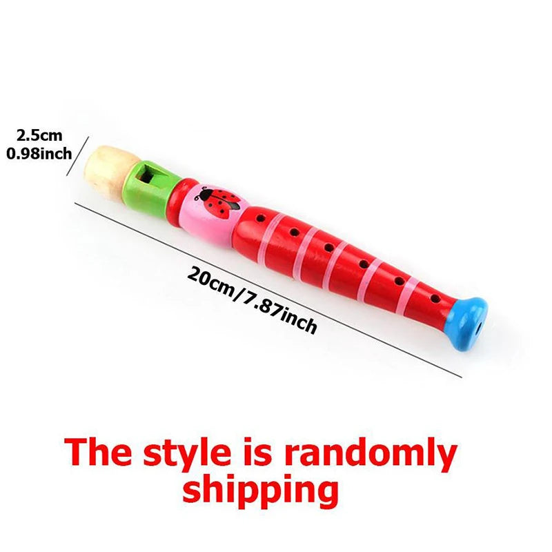 Wooden Cartoon Flute Clarinet 6-Hole Piccolo Baby Children Toys Musical Instrument Early Education Enlightenment 1Pc