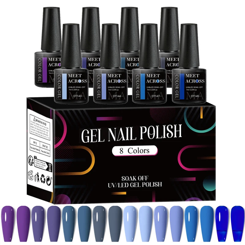8pcs Gel Nail Polish Set Colorful Fluorescent All Season Colors Laser Glitter Nail Art Varnish for Manicures