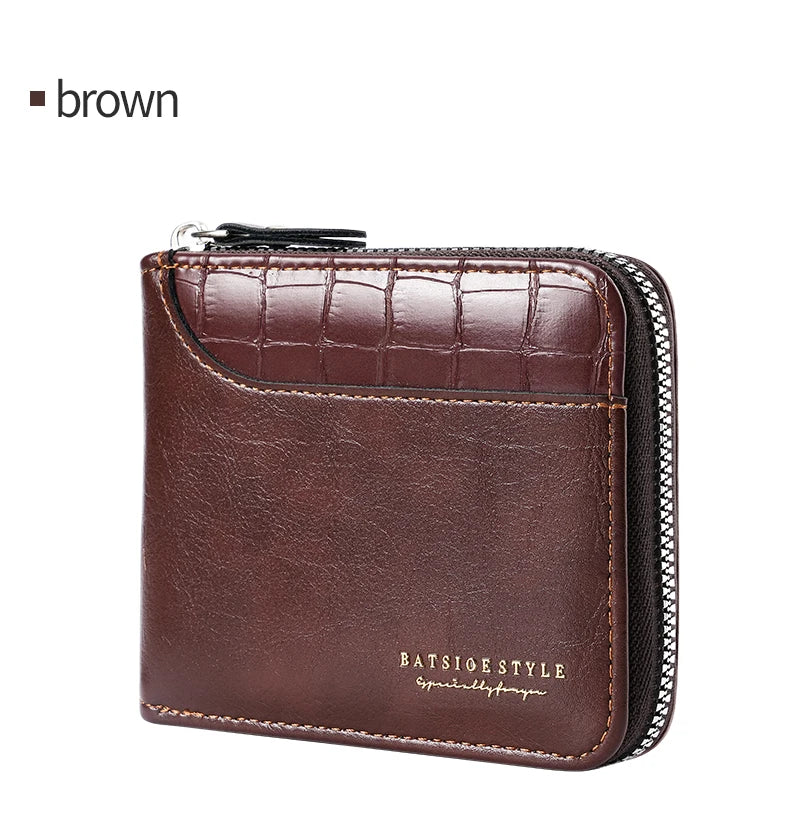 Luxury RFID Protection Leather Zipper Men’s Wallet Card Holder with Coin Pocket Crocodile Pattern Stitched Wallets Accessory