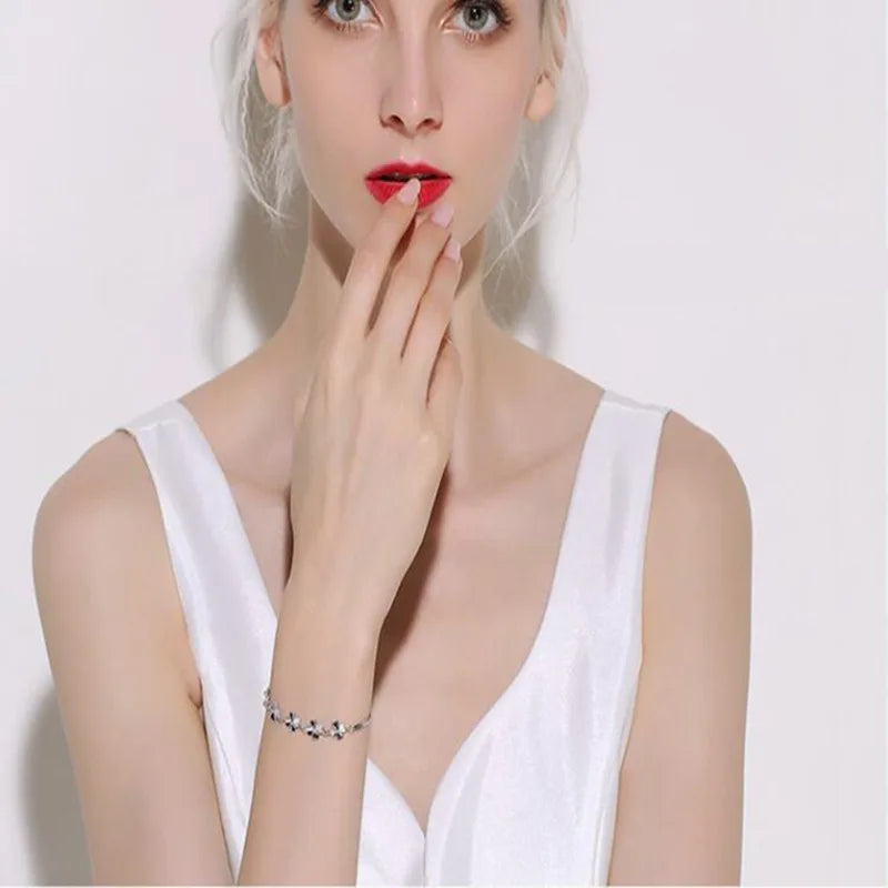 Luxury Crystal Lucky Clover 925 Sterling Silver Bracelets for Women Fine Jewelry Accessories