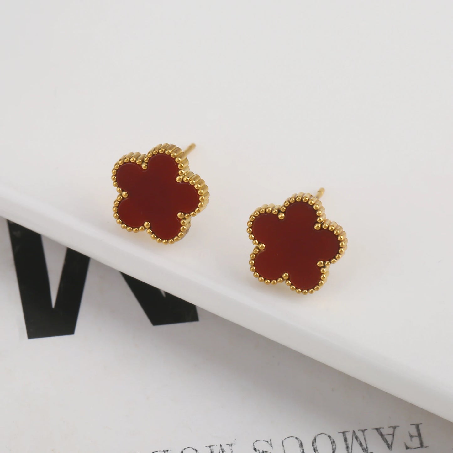 Five Leaf Clover Adjustable Lucky Design Gold Plated Stainless Steel 316L Plant Flower Bracelet Earrings Necklace With Petals Women's Luxury Gifts