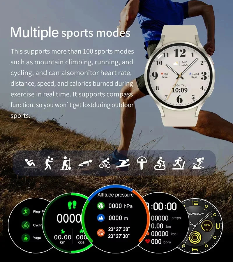 Men's and Women's Watch6 Classic Smartwatch 1.32-inch HD Screen Bluetooth Call Heart Rate Fitness Sports Smart Wrist Watch