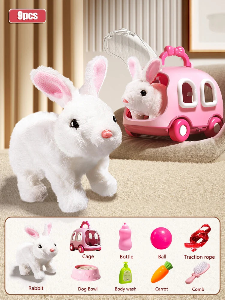 Plush Cute Electronic Pet Rabbit With Sound Animal DIY Change Clothes Game Walking Moving Pet Toys for Kids Children