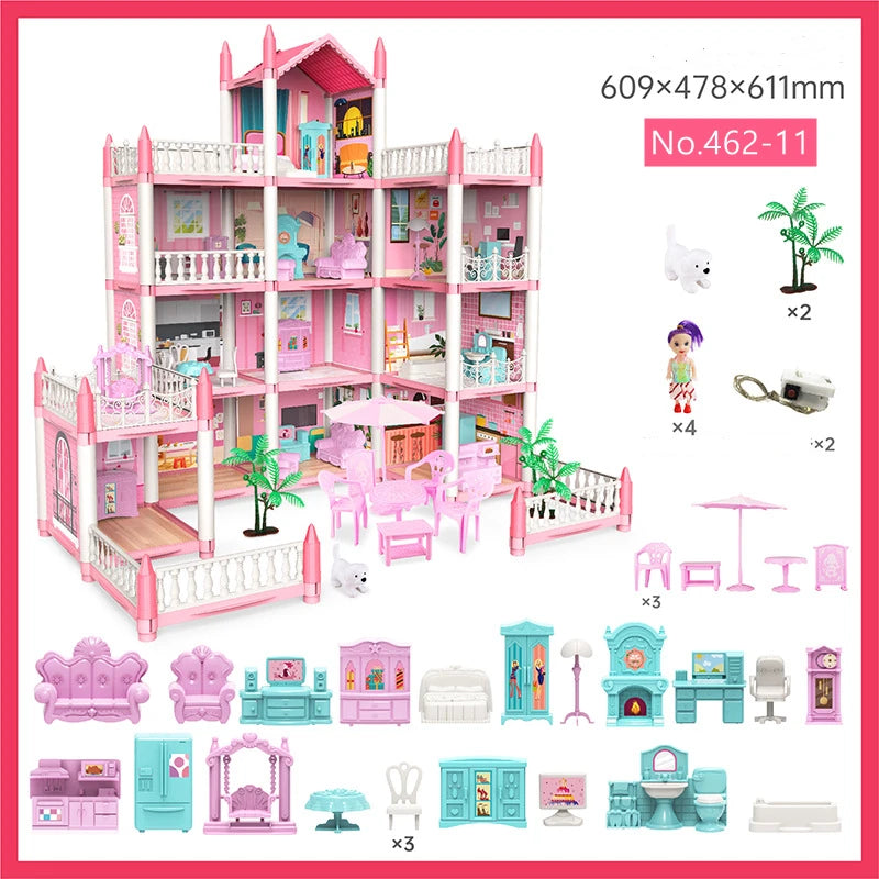 Fantasy Princess Castle Villa Doll House Set 3D DIY Assembly Toys Girl Family Children's Doll House
