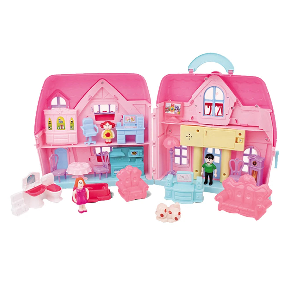 Portable Two Story Doll House Villa Toy Family Role Play Game Dollhouses for Children Accessories Easy Carry Gift