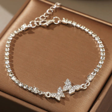 Modern Crystal Butterfly 925 Sterling Silver Chain Bracelets for Women Minimalist Adjustable Charm Jewelry Accessories