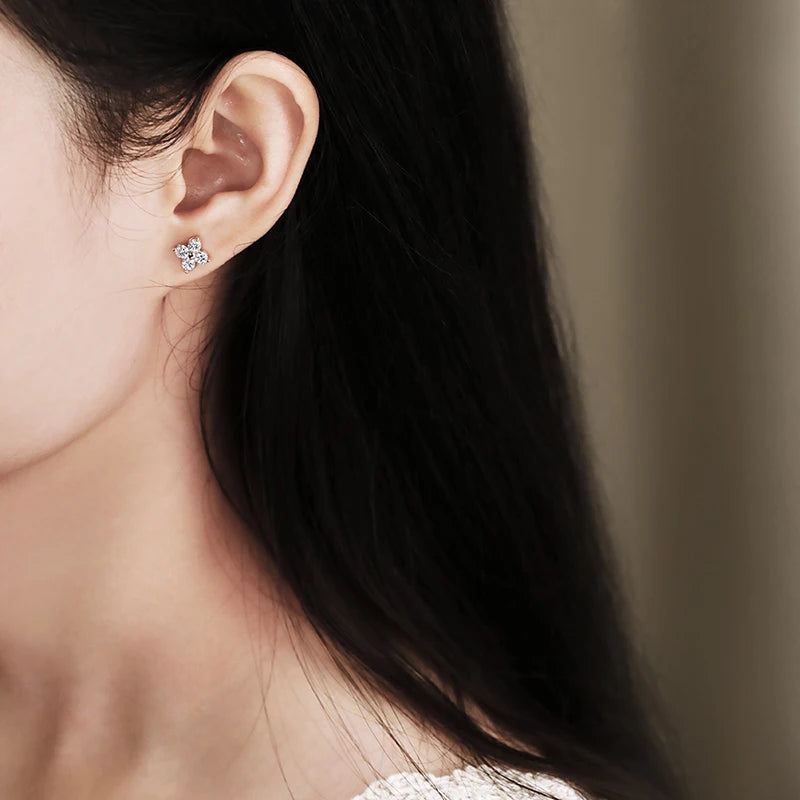 Stylish Moissanite Flower Stud Earrings for Women Girls 4 Round Stones VVS1 Quality S925 Sterling Silver Jewelry