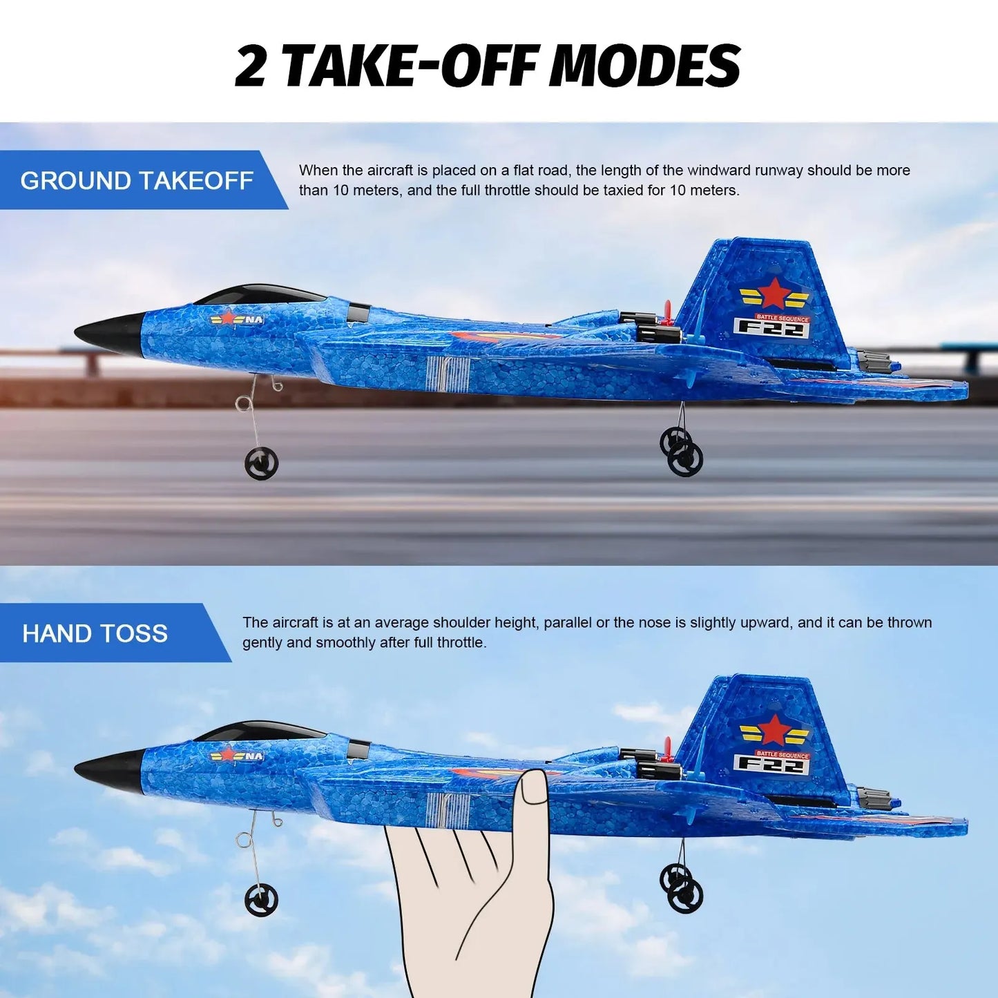 Thrilling F22 Raptor RC Airplane 2.4G 2CH Remote Control Flying Fighter Plane Glider with LED Lights EPP Foam Airplane Toys For Kids Adults