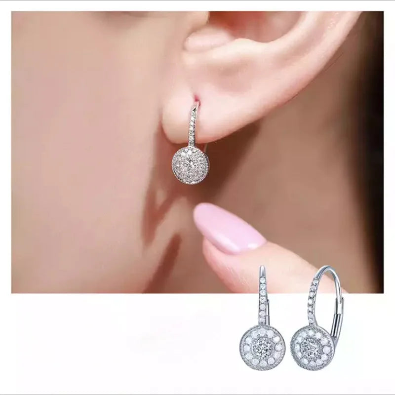 Ultra Luxurious Crystal Round 925 Sterling Silver Hoop Earrings for Women Elegant Jewelry Accessories