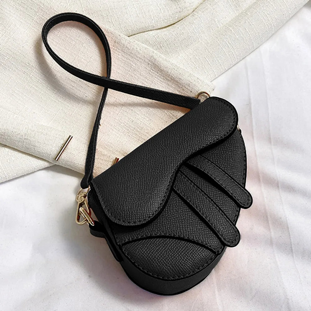 Women's Elegant Compact Saddle Shoulder Handbag Fashion Underarm Hasp Zipper Casual Simple Messenger Crossbody Bag