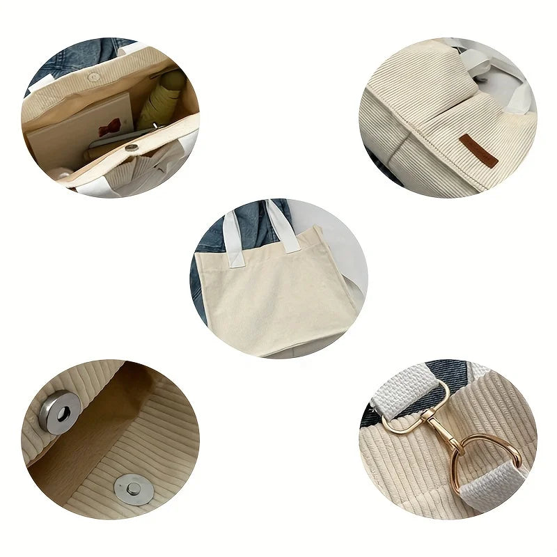 Fashion Women's Corduroy Tote Messenger Shoulder Handbag Large Capacity Bag