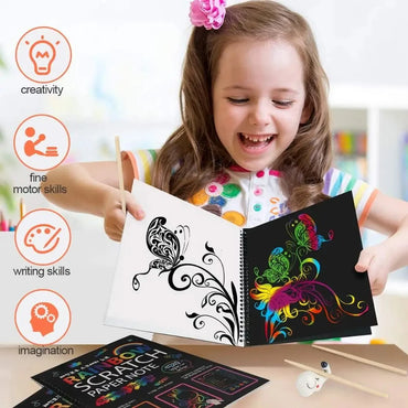 Magic Rainbow Scratch Off Paper Book Set for Kids Arts Scraping Painting Toy Children DIY Graffiti Montessori Educational Toys