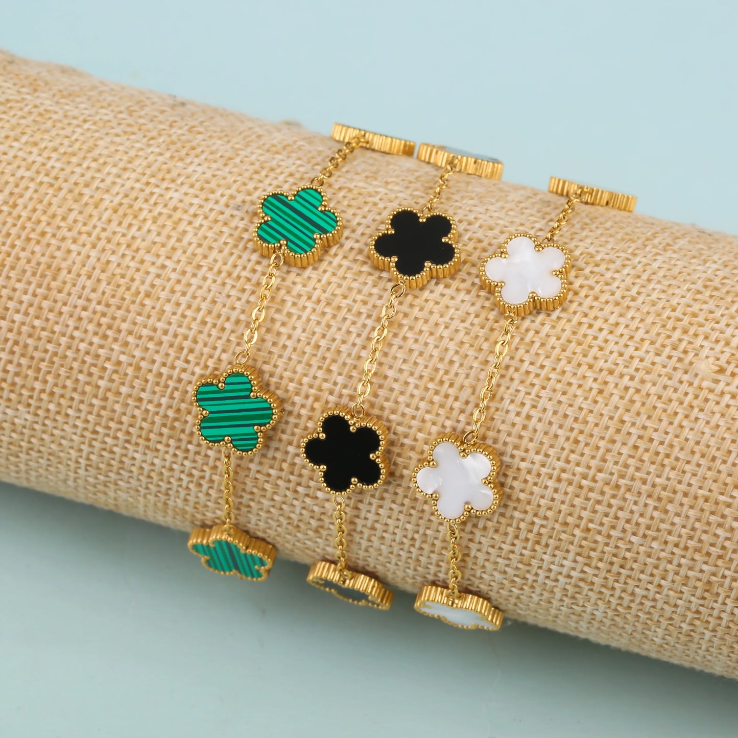 Five Leaf Clover Adjustable Lucky Design Gold Plated Stainless Steel 316L Plant Flower Bracelet Earrings Necklace With Petals Women's Luxury Gifts