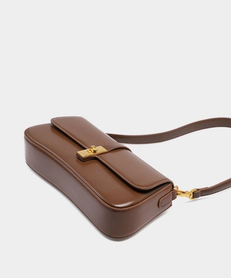 High Quality Genuine Leather Women's Baguette Handbag Purse Trendy Vintage Fashion Underarm Bag