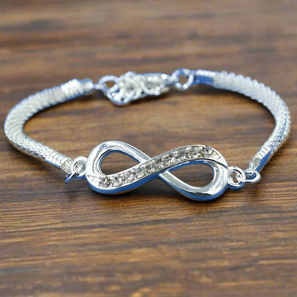 Infinity Symbol Silver Plated Crystal Bracelets Unisex Fashion Elegant Jewelry Gift