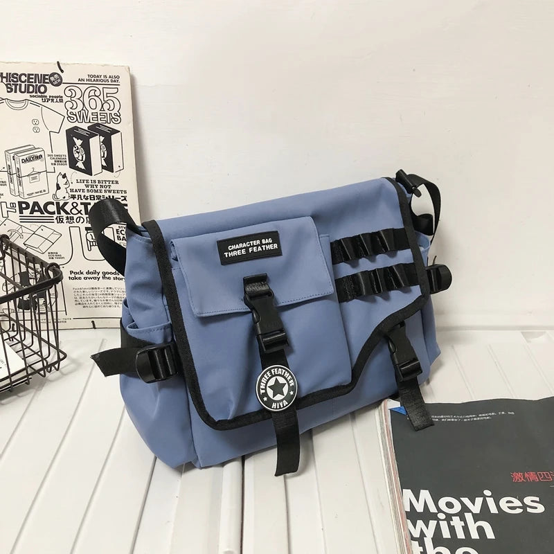 Unisex Nylon Fabric Multi Pockets Large Capacity Shoulder Messenger Bags Shopper Tote School Work Satchels Handbags