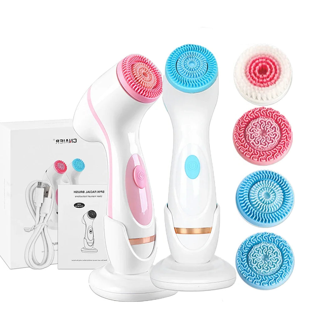 Ultrasonic 3 In 1 Electric Facial Cleansing Brush Face Massager Rotating Deep Cleaning Tool