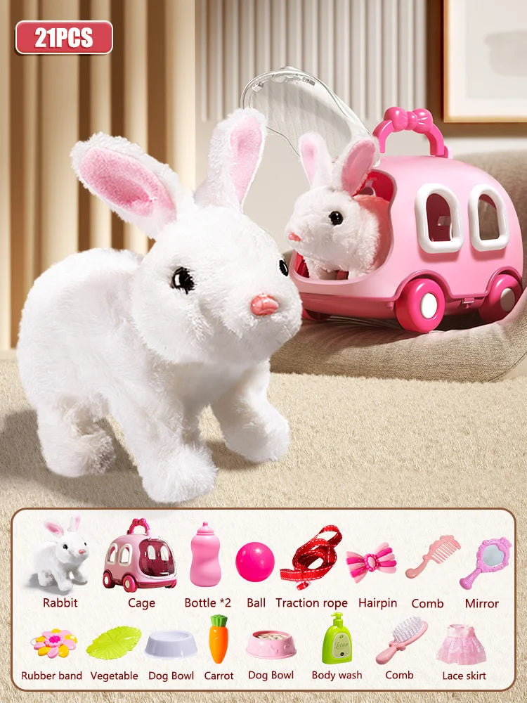 Plush Cute Electronic Pet Rabbit With Sound Animal DIY Change Clothes Game Walking Moving Pet Toys for Kids Children