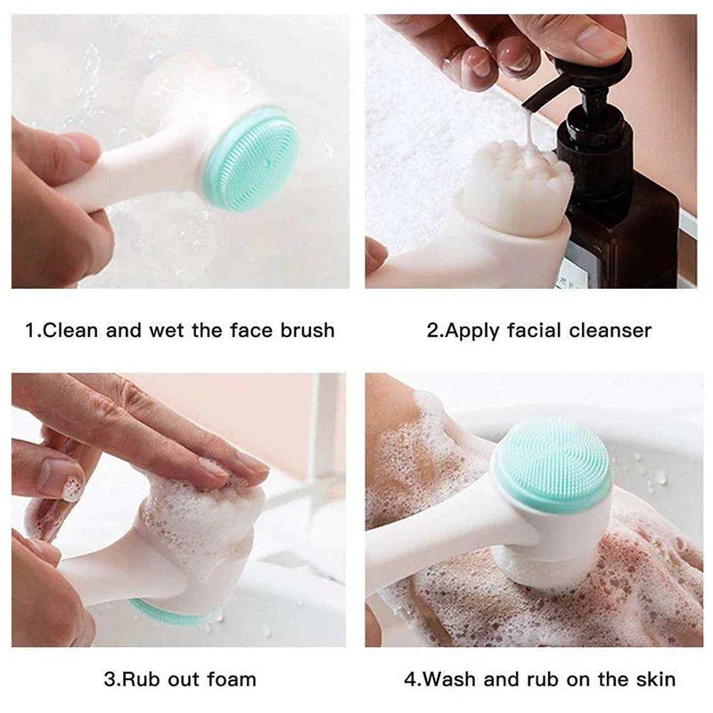 Soft Bristles Exfoliator Double Sided Silicone and Fiber Face Body Washing Brush Facial Cleansing Manual Massage Scrubber