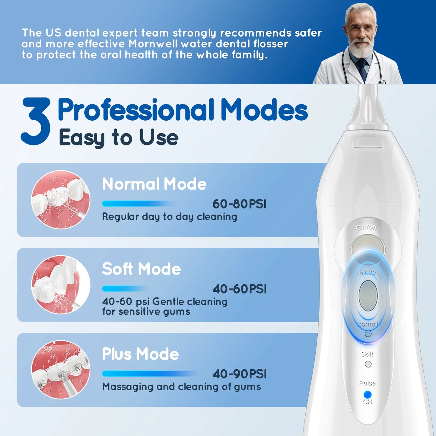Portable Water Jet Dental Flosser Oral Irrigator USB Rechargeable Water Tooth Pick 4 Jet Tips 300ml and 3 Modes for Great Teeth Cleaning