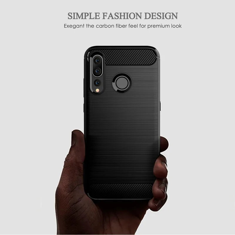Shockproof Carbon Fiber Silicone Case for Huawei P50 P40 P30 P20, P Smart Plus Z, Mate 30 20 Pro 10 Brushed Texture Protective Back Cover