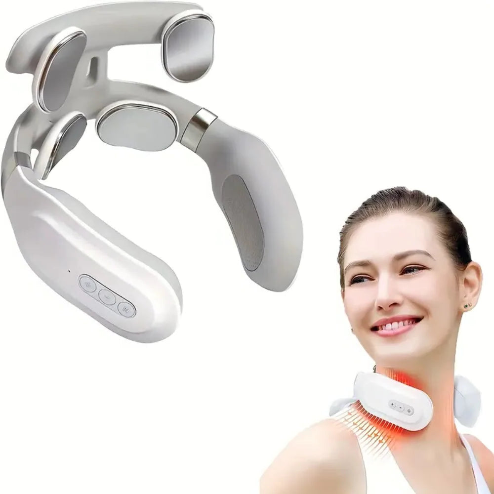 Electric Deep Tissue Hot Compress Kneading Neck Massager with 4 Massage Heads Personal Care Device