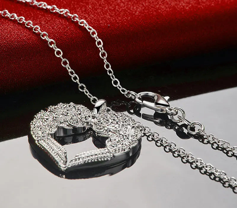 Elegant Feather Wings Heart 925 Sterling Silver Necklace Chain for Women Fashion Charm Jewelry Accessories